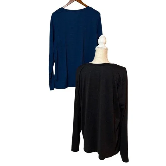 Reebok Womens Long Sleeve Performance Shirts 2-Pack Blue & Black XXXL Tumb Holes - Picture 4 of 8